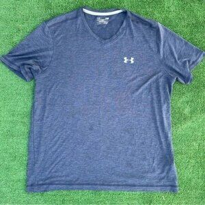 Men's Under Armour Dark Blue Heatgear Loose Fit Athletic V-neck T- Shirt Size L